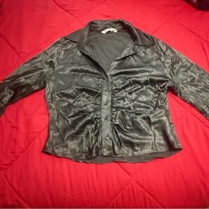 Zara green Satin Button-Down Blouse